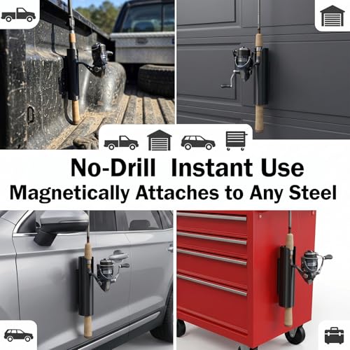 Magnetic Fishing Rod Holder for Truck Bed (2 Pcs),No-Drill Car Fishing Rod Holder,Magnetic Car Fishing Rod Holder for Truck, SUV, Garage Door & Golf Cart, Wall-Mounted Fishing Rod Storage Rack