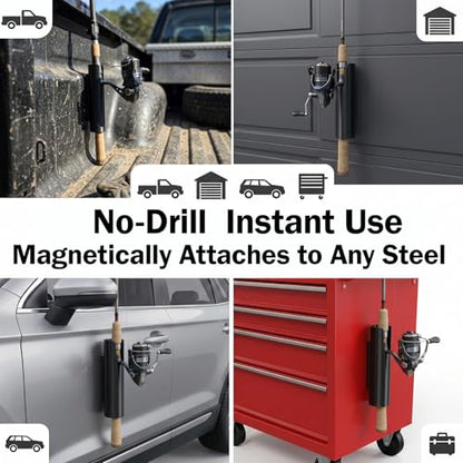 Magnetic Fishing Rod Holder for Truck Bed (2 Pcs),No-Drill Car Fishing Rod Holder,Magnetic Car Fishing Rod Holder for Truck, SUV, Garage Door & Golf Cart, Wall-Mounted Fishing Rod Storage Rack