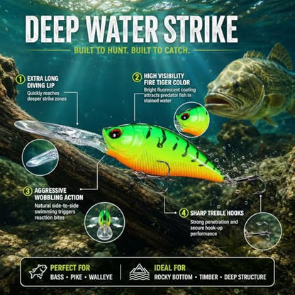 Deep Diving Crankbait Fishing Lure | 12-15ft Bottom Bumping | 0.72oz 4.9in Hard Bait for Bass & Walleye - color: color2