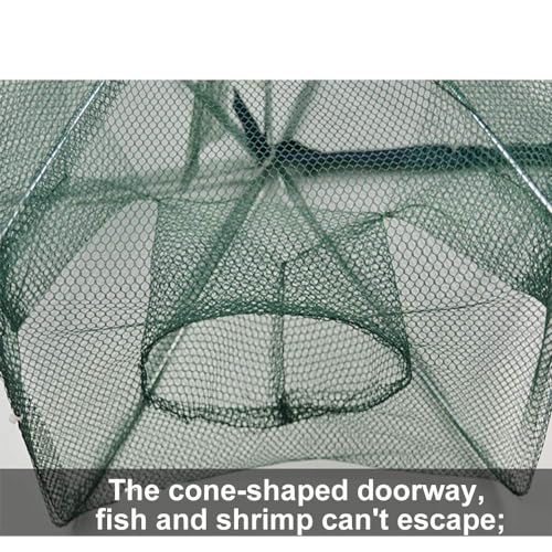 Foldable Fish Trap,Minnow Crawfish Crab Crayfish Bait Net,Portable Shrimp | 1/2 Pcs Crawdad Cast,Nylon Mesh Steel Frame,Durable Lightweight Zipper,Entrances 360 Design,Lakes Rivers Sink Catch - color: 1Pc 6 holes