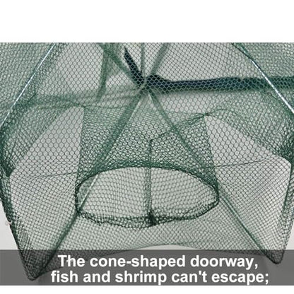 Foldable Fish Trap,Minnow Crawfish Crab Crayfish Bait Net,Portable Shrimp | 1/2 Pcs Crawdad Cast,Nylon Mesh Steel Frame,Durable Lightweight Zipper,Entrances 360 Design,Lakes Rivers Sink Catch - color: 1Pc 6 holes