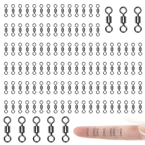 100 PCS Micro Swivels for Fly Fishing – Small Stainless Steel Rolling Barrel Swivels, High Strength Fishing Swivel Hook Line Connector with Black Coating for Saltwater Freshwater