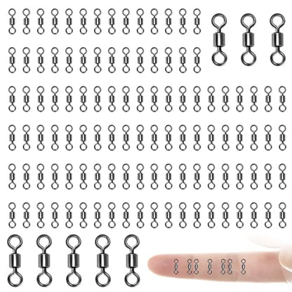 100 PCS Micro Swivels for Fly Fishing – Small Stainless Steel Rolling Barrel Swivels, High Strength Fishing Swivel Hook Line Connector with Black Coating for Saltwater Freshwater