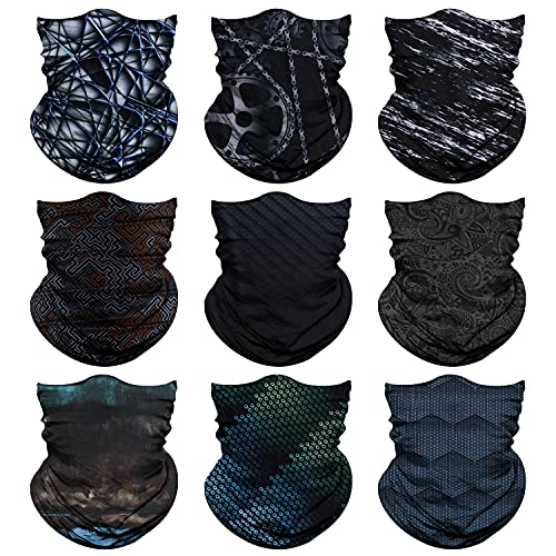Venswell Neck Gaiter Face Mask Men Women,Seamless Bandana Rave Face Cover Scarf Mask,Balaclava,Headband, Head Wrap,Headwear - color: B-black Gray Series 2