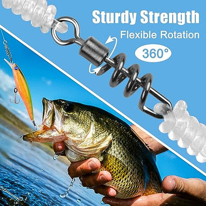 SILANON Fishing Corkscrew Snaps Swivel, 50pcs Stainless Steel Swirl Snap Swivels Barrel Rolling Swivels with Corkscrew Quick Clips Saltwater Freshwater Fishing Lure Line Connectors 2/0-8# - size: 1/0-135lb-50pcs