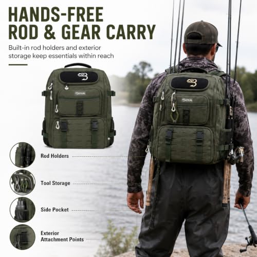 Baitium Fishing Backpack, Tackle Bag With Rod Holders, 40L Capacity With Cooler, Rain Cover, Insulated Pocket, 4 Tackle Trays Included - (Grey) - color: Grey