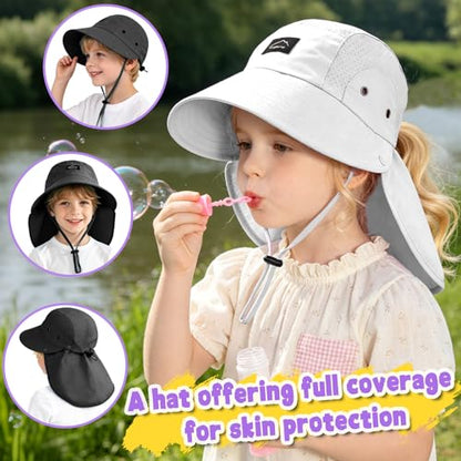 Kids Sun Hat with Detachable Neck Flap for Boys & Girls Wide Brim Fishing Hat for Kids Water Resistant UV Protection - color: 1 Pack-black