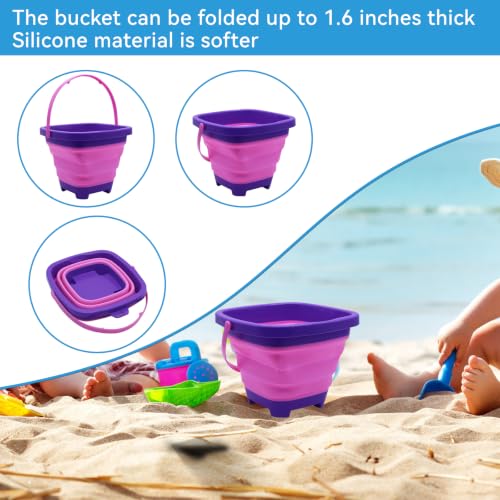 2PCS Fishing Net with Bucket, Telescopic Fishing Landing Net, Collapsible Youth Sand Bucket, Youth Fish Butterfly Catching for Freshwater Saltwater Outdoor Activities - color: Blue + Purple