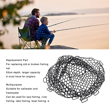 Fishing Net, Black Rubber Flexible Fishing Landing Netting Mesh Multipurpose Lightness Foldable Fishing Replacement Net for Angler Freshwater Saltwater