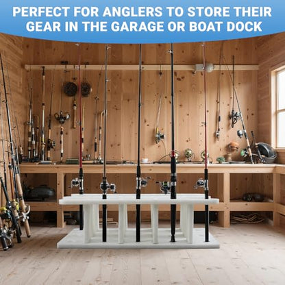 Holiday Gift for Anglers - 15-rod Summer Heavy Duty Fishing Rod Holder Rack - 28 x 14.5 x 8 Inches, Outdoor Garage Pole Mount Bi-level Design, Uv-resistant, 100% Waterproof for Boat, Garage and Dock