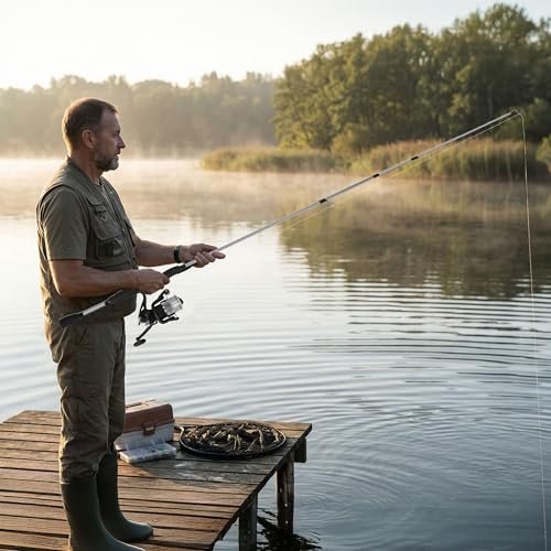 Fiberglass Fishing Pole - Strike Series 78-Inch Collapsible Rod and Spinning Reel Combo, EVA Handle, Pre-Spooled Reel, Fishing Gear for Catching Walleye, Bass, Trout, and More by Wakeman - color: Silver Metallic