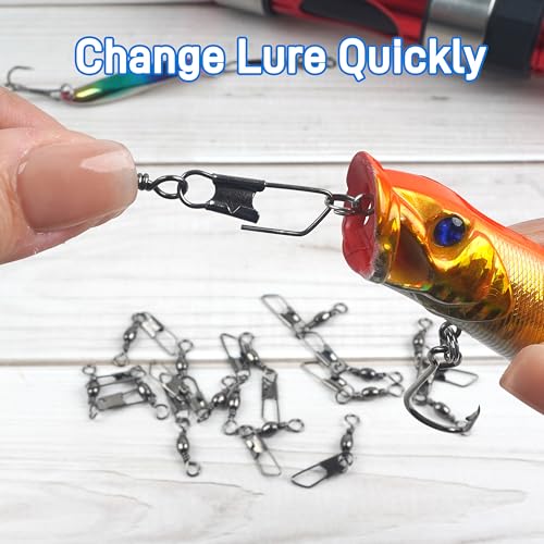 SILANON Fishing Barrel Swivels Snaps, Barrel Swivel with Safety Snap Stainless Steel Brass Swivels Fishing Tackle Line Connector High Strength Solid Rings for Saltwater Freshwater - size: 14#-15lb-60pcs