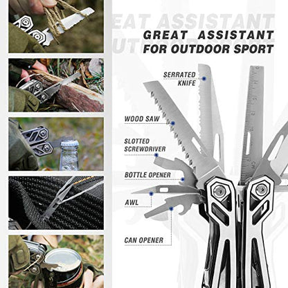 MOSSY OAK Multitool, 21-in-1 Stainless Steel Pocket Knife with Screwdriver Sleeve, Self-locking Pliers with Sheath-Perfect for Outdoor, Survival, Camping, Hiking, Simple Repair - color: 21-in-1, Silver