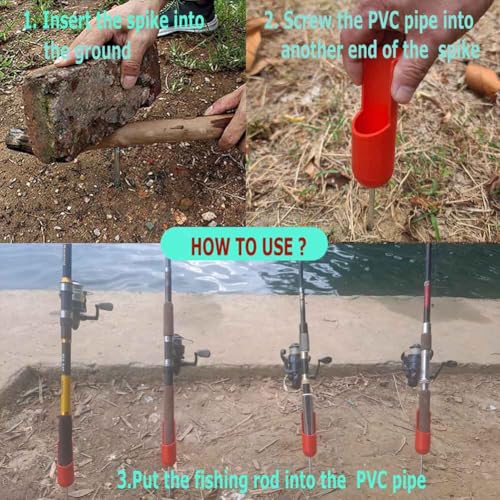 4-Pack Fishing Pole Holders Ground, Fishing Rod Holder, Rod Holders for Bank Fishing, Beach Support Stand Reinforced PVC, 4 Free Alarm Bells