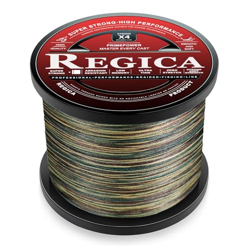 Regica Braided Fishing Line - Abrasion Resistant, Zero Stretch, Ultra-Thin Diameter, Super Strong - 4 Strand 8 Strand, 6lb-100lb, 150/300/500 Yards for Saltwater or Freshwater, Colored Braid Line - color: Moss Camo, size: 40LB (150 Yards)