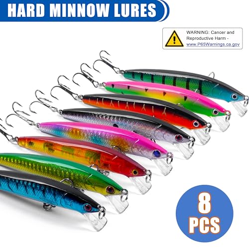 Fishing Lures Kit Crankbait Minnow Jerkbaits Popper Lures Shadllow Deep Diving Swimbaits Pencil Walleye Lures Artificial Hard Fishing Baits for Bass Trout Redfish Saltwater Freshwater - color: Suspending Minnow-8pcs