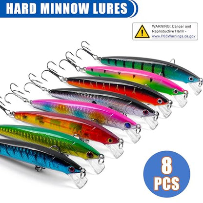 Fishing Lures Kit Crankbait Minnow Jerkbaits Popper Lures Shadllow Deep Diving Swimbaits Pencil Walleye Lures Artificial Hard Fishing Baits for Bass Trout Redfish Saltwater Freshwater - color: Suspending Minnow-8pcs