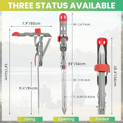 Automatic Spring Fishing Rod Holder, 2 Pack Stainless Steel Fishing Rod Stand, Adjustable Tip-Up Action for Ground Fishing