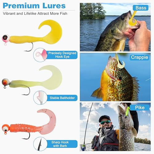 Fishing Tackle Kit Beginners, 58pcs Kids Tackle Box Starter Kit Includes Fishing Hooks Bobbers Sinkers Swivel Snaps Soft Lure Jig Heads Fishing Gifts for Men Equipment