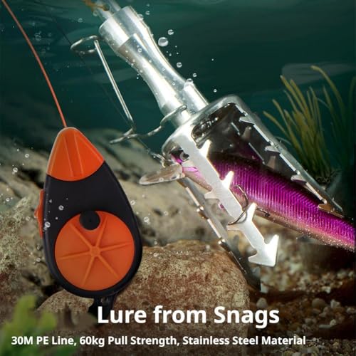 Fishing Lure Retriever with 30M PE Line Stainless Steel Fish Bait Device Tackle Recovery Tool for Snagged Lures Iron Plate VIB Underwater Snag Removal Equipment