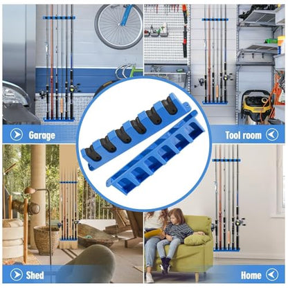 DZrudun Vertical Fishing Rod Holder for Garage Wall Mounted - 6 Rods Fishing Pole Storage Rack with Damage-Free EVA Grip, Interlocking Fishing Pole Holders for Garage Organization, Best Fish Gifts Men - style: Vertical Blue,1Pair