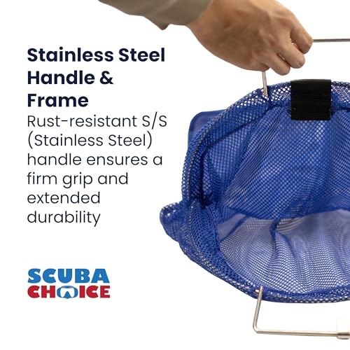 Scuba Choice Fish Bag Net with 5mm Stainless Steel Wire Handle – 24" x 17" Size, 12" Diameter, Secure Closing Clip, Reinforced Mesh - Durable & Reliable for Spearfishing, Diving, and Fishing – Blue