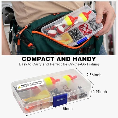 Fishing Tackle Kit Beginners, 58pcs Kids Tackle Box Starter Kit Includes Fishing Hooks Bobbers Sinkers Swivel Snaps Soft Lure Jig Heads Fishing Gifts for Men Equipment