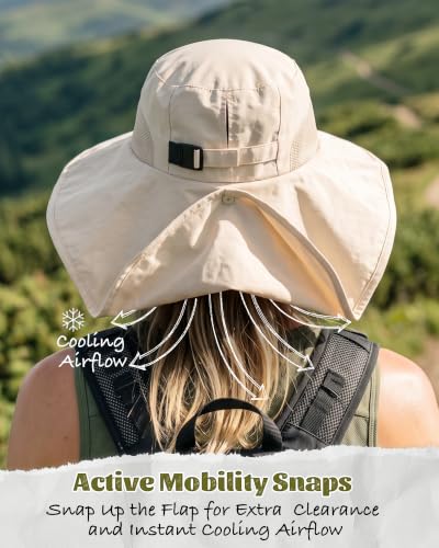 Camptrace Sun Hats for Women Men UPF 50+ UV Protection Wide Brim Hiking Fishing Hat with Neck Flap - color: 01-hot Color Beige