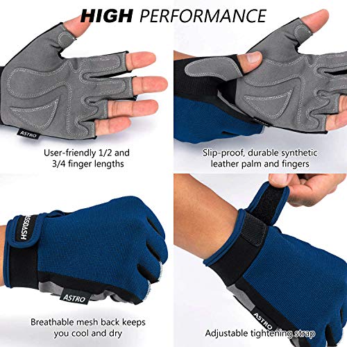 BASSDASH Astro Fishing Gloves Men’s Women’s Fingerless Gloves for Game Fishing Kayaking Paddling Sailing MTB - color: Navy Blue, size: Medium