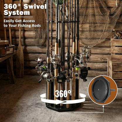 Rush Creek Creations 16-Rod Round Fishing Rod Holder for Garage, 360° Access Fishing Pole Holder for Fishing Rods, Reels, Gear, and Accessories, Securely Holds 16 Rods, Gray - color: Gray