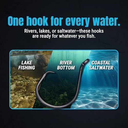 Reaction Tackle Heavy Wire Catfish Hooks - High Carbon Steel for Channel, Blue and Flathead Catfish - Sharp Offset Point, Freshwater and Saltwater Fishing (25-Pack) - size: #3/0