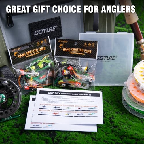 Goture Fly Fishing Poppers Lures, Topwater Popper Flies Bugs Lure, Fly Fish Poppers Fishing Lures Kit, Dry Flies for Panfish Bluegill Crappie Sunfish Bass Trout Salmon - color: A1:34pcs Popper Flies