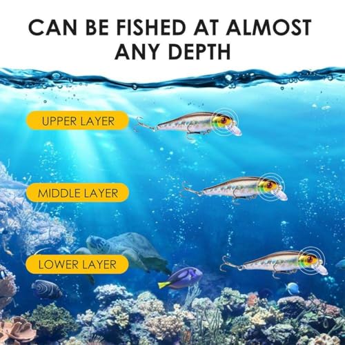 1pc Japan Hot Model Sinking Minnow Fishing Lures 3.35inch 9.2G Jerkbait with 3D Eyes & Sharp Treble Hooks, Lifelike Skin Artificial Bait for Saltwater & Freshwater