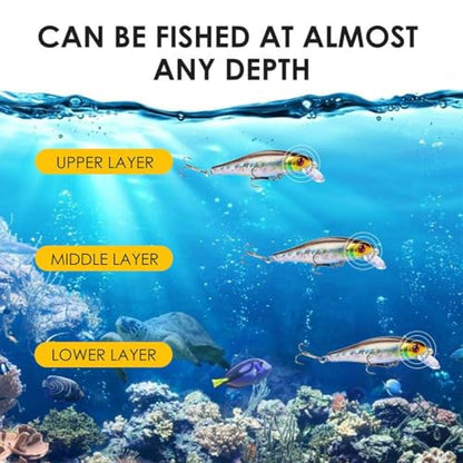 1pc Japan Hot Model Sinking Minnow Fishing Lures 3.35inch 9.2G Jerkbait with 3D Eyes & Sharp Treble Hooks, Lifelike Skin Artificial Bait for Saltwater & Freshwater