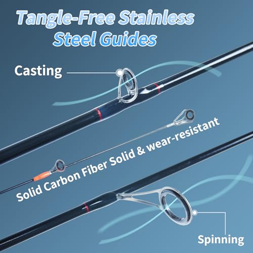 Travel Fishing Rod,6'0-8'0, 5 Piece Portable Spinning/Casting Rod, Carbon Fiber Graphite Fishing Pole, ML/M Fast Action, Anti-Tangle Guides, Solid Carbon Tip - size: B-Spinning6'