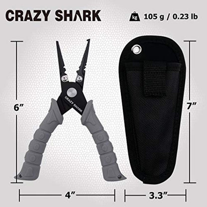 Fishing Pliers, Stainless Steel Fishing Tools, Saltwater Resistant Fishing Gear, Tungsten Carbide Cutters, Split Ring Pliers, Hook Remover with Coiled Lanyard and Sheath - color: Grey - 6" Split Ring Nose
