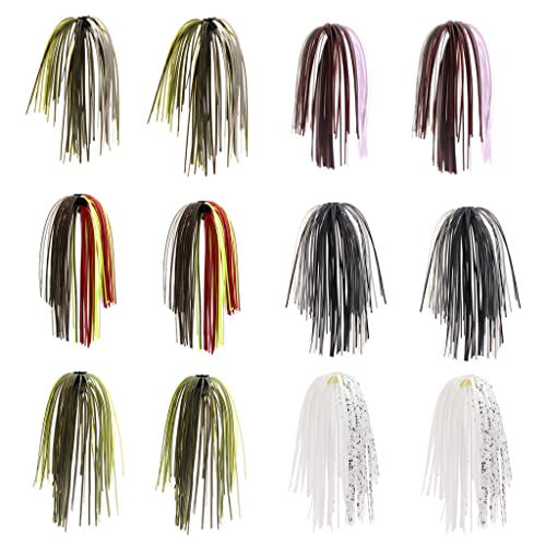 Silicone Jig Skirts Material Squid Rubber Jig Head Lures Spinnerbaits Buzzbaits Fly Fishing Material Crystal Flash bass jig Skirts Replacement Fishing DIY Accessory - color: 12 pcs Silicone Rubber