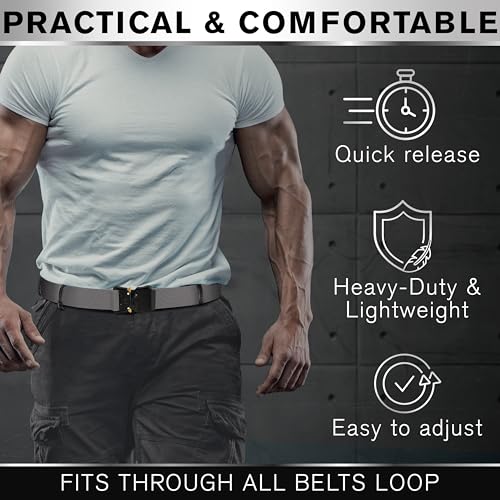 TECEUM Tactical Belt – Heavy-Duty & Quick Release – Military, Work, Rigger, Duty & Utility Belt for Men - color: Buckle 1 - Gray, style: Large-for Waist 42"-46" (Length 53")