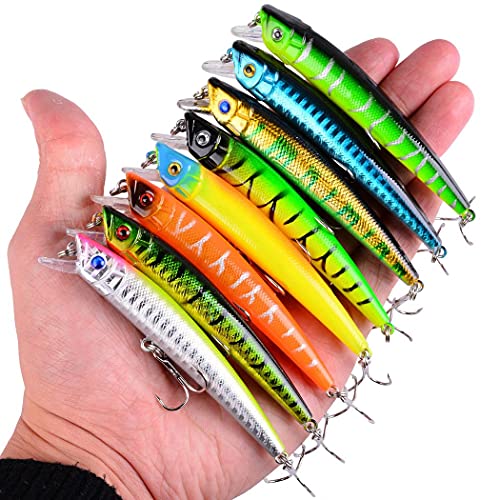 Aorace Fishing Lures Kit Mixed Including Minnow Popper Crank Baits with Hooks for Saltwater Freshwater Trout Bass Salmon Fishing - color: Item-D 43pcs