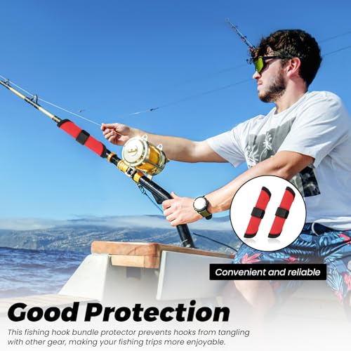 8 Pieces 5.9''/15 CM Fishing Hook Covers Shield, Fishing Lure Covers Protector, Lure Wraps Guard with Touch Fastener for Fisherman Rod Bait Pole Reel Storage Sleeve - color: Red