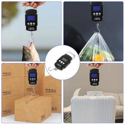 Digital Scale with Lip Gripper：110 Lbs/50 Kg Backlight LCD Display Fishing Scale with Build in Ruler and 2pcs Fish Lip Gripper