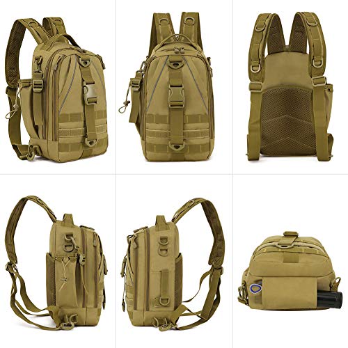 HUNTVP Fishing Sling Bag Lightweight Tackle Bag Small Fishing Backpack Tactical Shoulder Sling Bags for Men with Rod Holder - color: Brown2