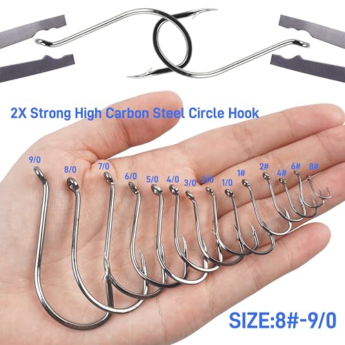 Octopus Fishing Hooks-120pcs Sport Circle Hooks Octopus Beak Offset Fishing Hooks Black High Carbon Steel Fishing Jig Hooks Barbed Fishhook for Saltwater Bass Trout Size8#-9/0 - size: 120pcs-2/0