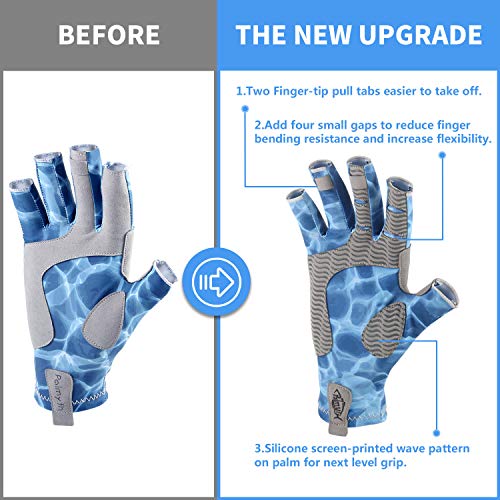 Palmyth UV Protection Fishing Fingerless Gloves UPF50+ Sun Gloves Men Women for Kayaking, Hiking, Paddling, Driving, Canoeing, Rowing - color: Water Wave, size: Medium