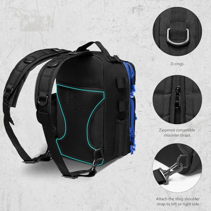 BASSDASH Convertible Fishing Backpack Sling Bag with Rod Holder, Adjustable Tactical Water-Resistant Tackle Storage Pack FP07 - color: Black/Royal Blue, size: Large