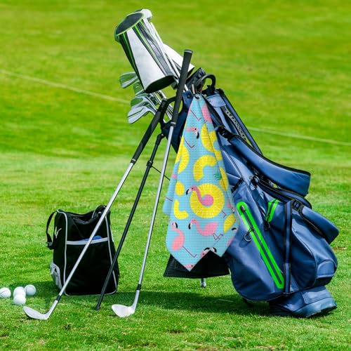 Flamingo Paradise Golf Towel for Golf Bags Carts Yellow Circles Pineapples Golf Towels with Clip B;ue Waffle Towels Cleaning Cloth 2 Packs for Men Golfer Accessories, Birthday Present - color: Yellow Pink
