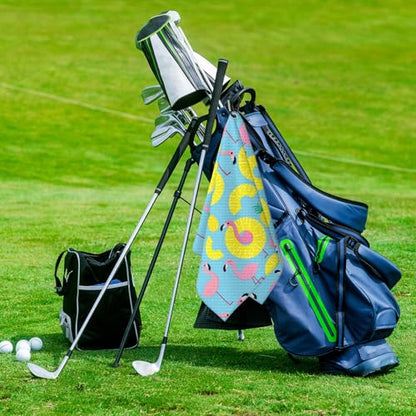Flamingo Paradise Golf Towel for Golf Bags Carts Yellow Circles Pineapples Golf Towels with Clip B;ue Waffle Towels Cleaning Cloth 2 Packs for Men Golfer Accessories, Birthday Present - color: Yellow Pink