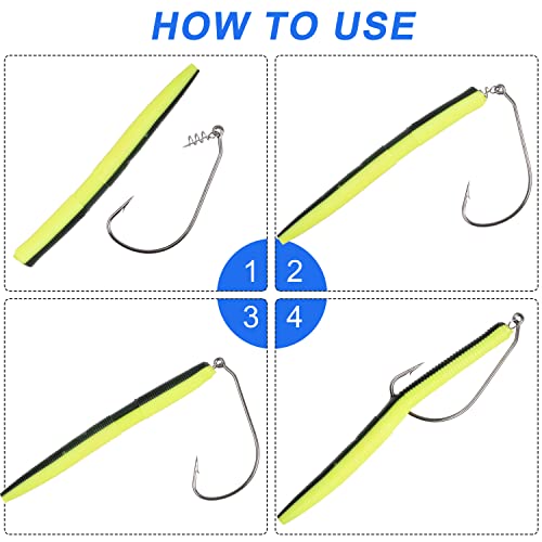 Swimbait Twist Lock Fishing Hook, 60Pcs Twist-Lock Worm Keeper Hooks with Centering Pin Spring Weedless Hook for Soft Plastic Lures Baits Bass Fishing 1/0 2/0 3/0 4/0 5/0 - size: 1/0-60pcs