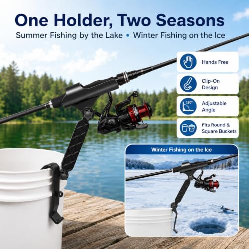 Huntury Adjustable Bucket Rod Holder for Ice Fishing, Clip On Mount, Foldable, Adjustable Angle, Ice Fishing Accessories - style: Dual - Adjustment