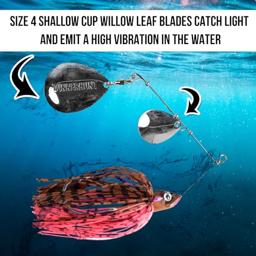 Lunkerhunt Spinner Baits for Bass Fishing with Skirt Jig | Double Willow Leaf Metal Blade Spinning Fishing Lure Bait Emits High Vibration Attracts and Cast Big Fish | Effective Swim Bass Jigs Plastic - color: Moss